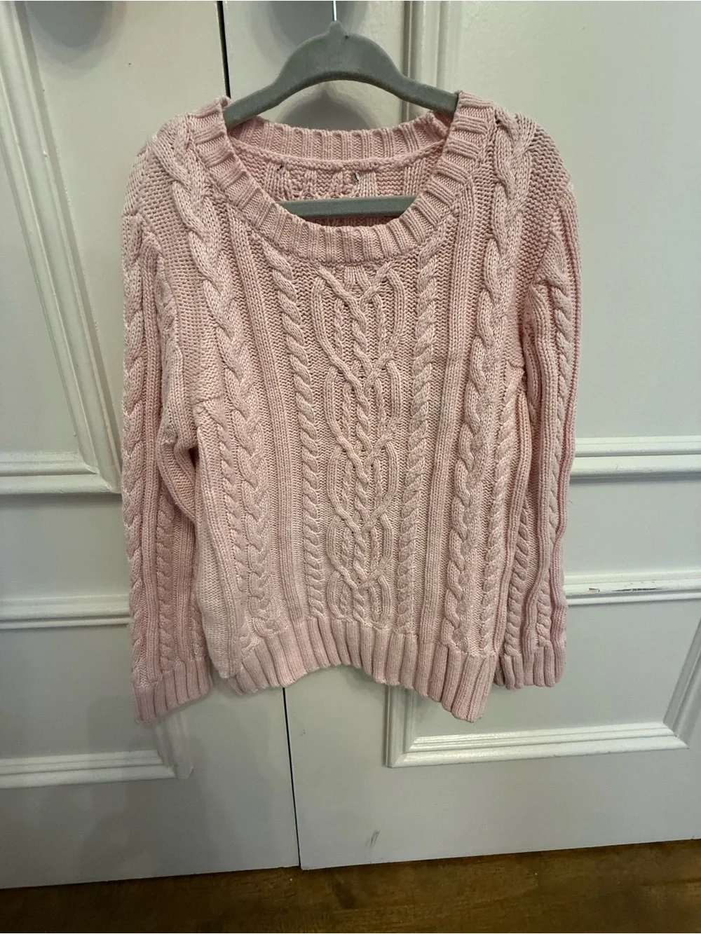 Girls' Cozy Cable Knit Crewneck Sweater - Light Pink